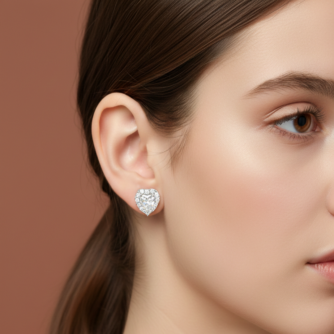 Shubham Solitaire Halo 925 Silver Earrings