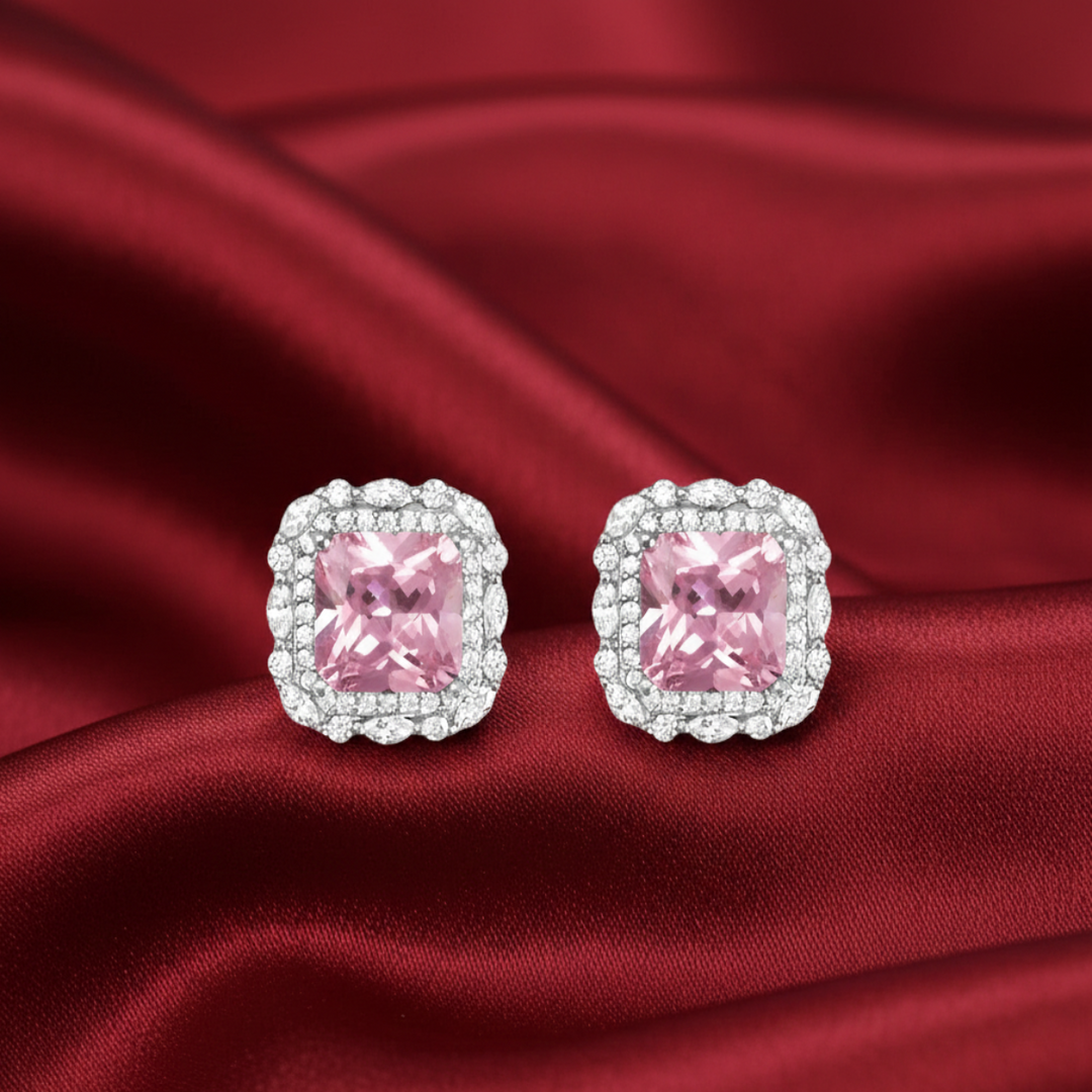 Shubham Solitaire Color Halo 925 Silver Earrings