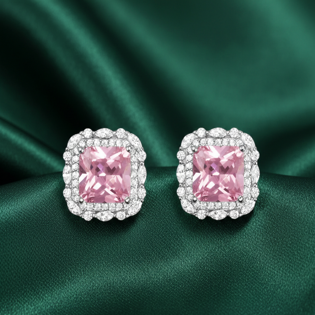 Shubham Solitaire Color Halo 925 Silver Earrings
