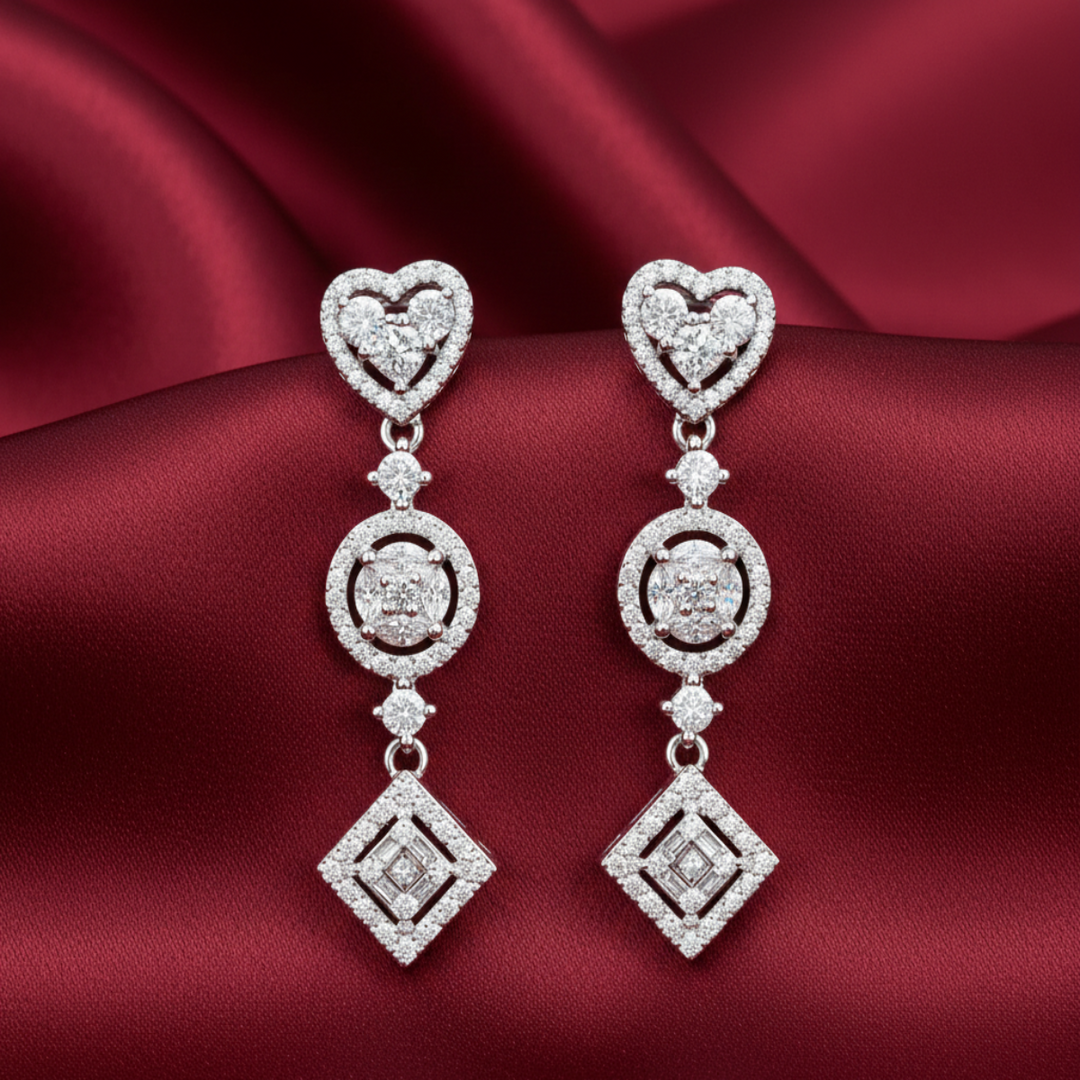 Deluxe 925 Sterling Silver Cubic Zirconia Rhodium Plated Long Dangler Earrings