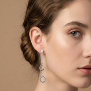 Twin Circle 925 Sterling Silver Cubic Zirconia Rhodium Plated Long Dangler Earrings