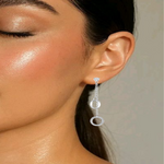 Load image into Gallery viewer, Twin Circle 925 Sterling Silver Cubic Zirconia Rhodium Plated Long Dangler Earrings
