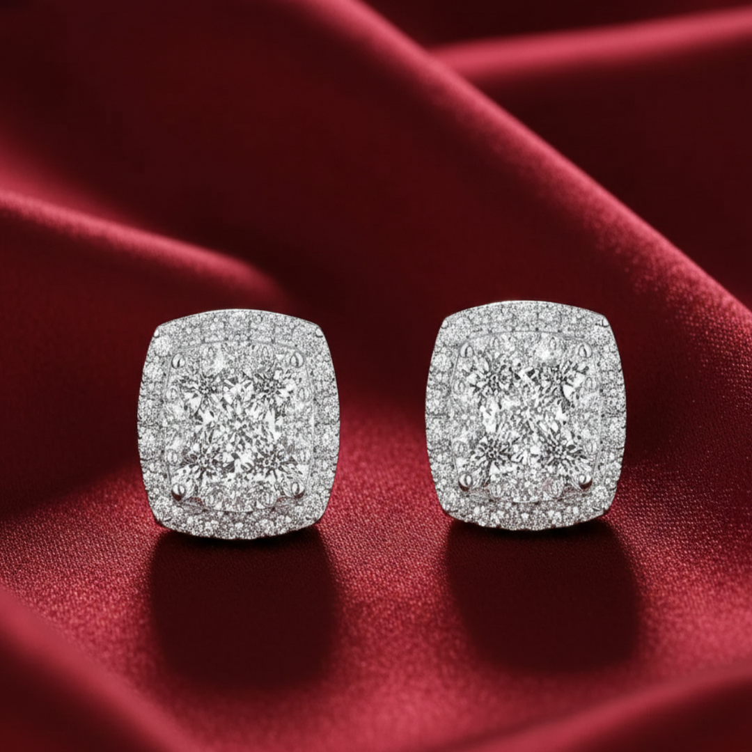 925 Sterling Silver Rhodium Plated Square Studs Earrings