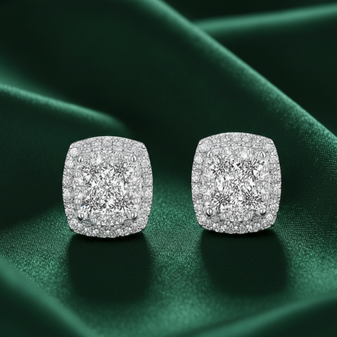 925 Sterling Silver Rhodium Plated Square Studs Earrings