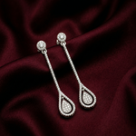 Load image into Gallery viewer, Twin Circle 925 Sterling Silver Cubic Zirconia Rhodium Plated Long Dangler Earrings