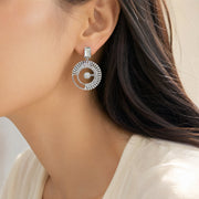 Luxury 925 Sterling Silver Sparkling Round Shape Earrings