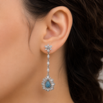 Load image into Gallery viewer, Twin Circle 925 Sterling Silver Cubic Zirconia Rhodium Plated Long Dangler Earrings