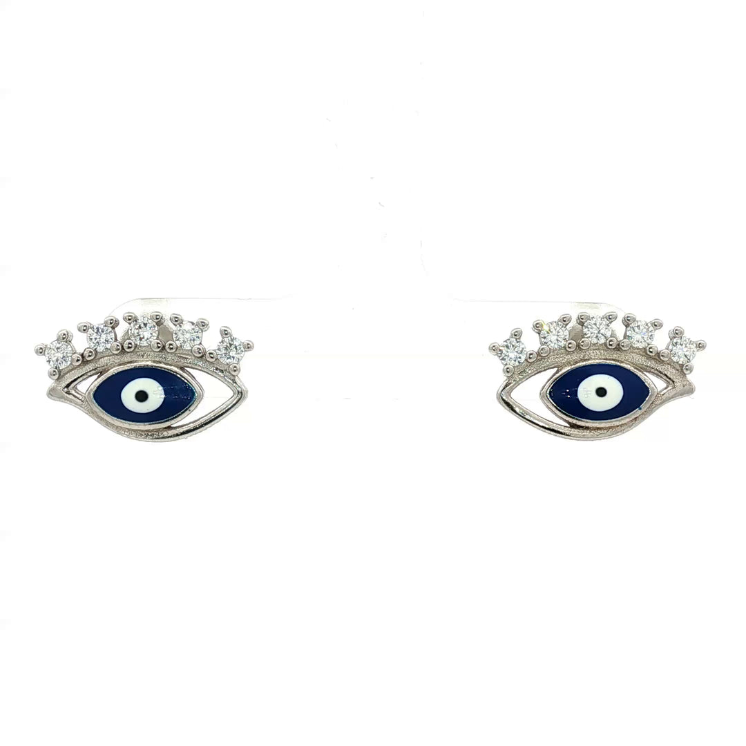 925 Pure Sterling Silver Rhodium-Plated Contemporary Evil Eye Earring