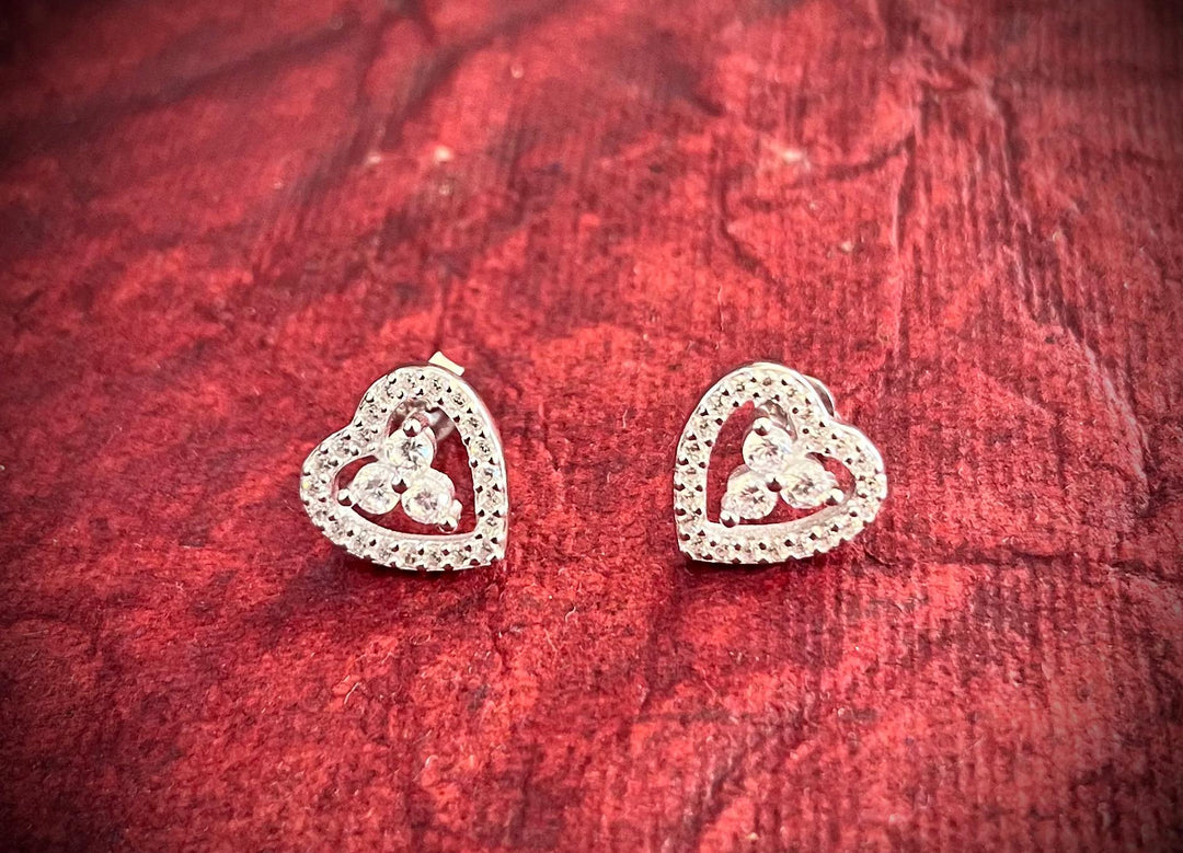 925 Sterling Silver Rhodium Plated Heart Shaped Studs Earrings