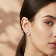 Divine Heart 925 Sterling Silver Rhodium-Plated Silver Cubic Zirconia Classic Studs Earrings