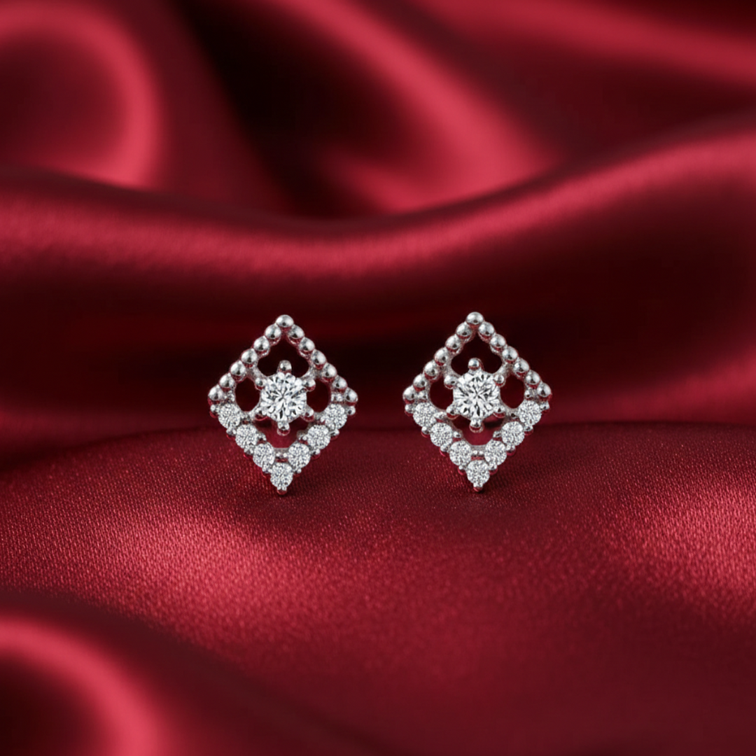 Essence 925 Sterling Silver Rhodium-Plated Silver Cubic Zirconia Classic Studs Earrings