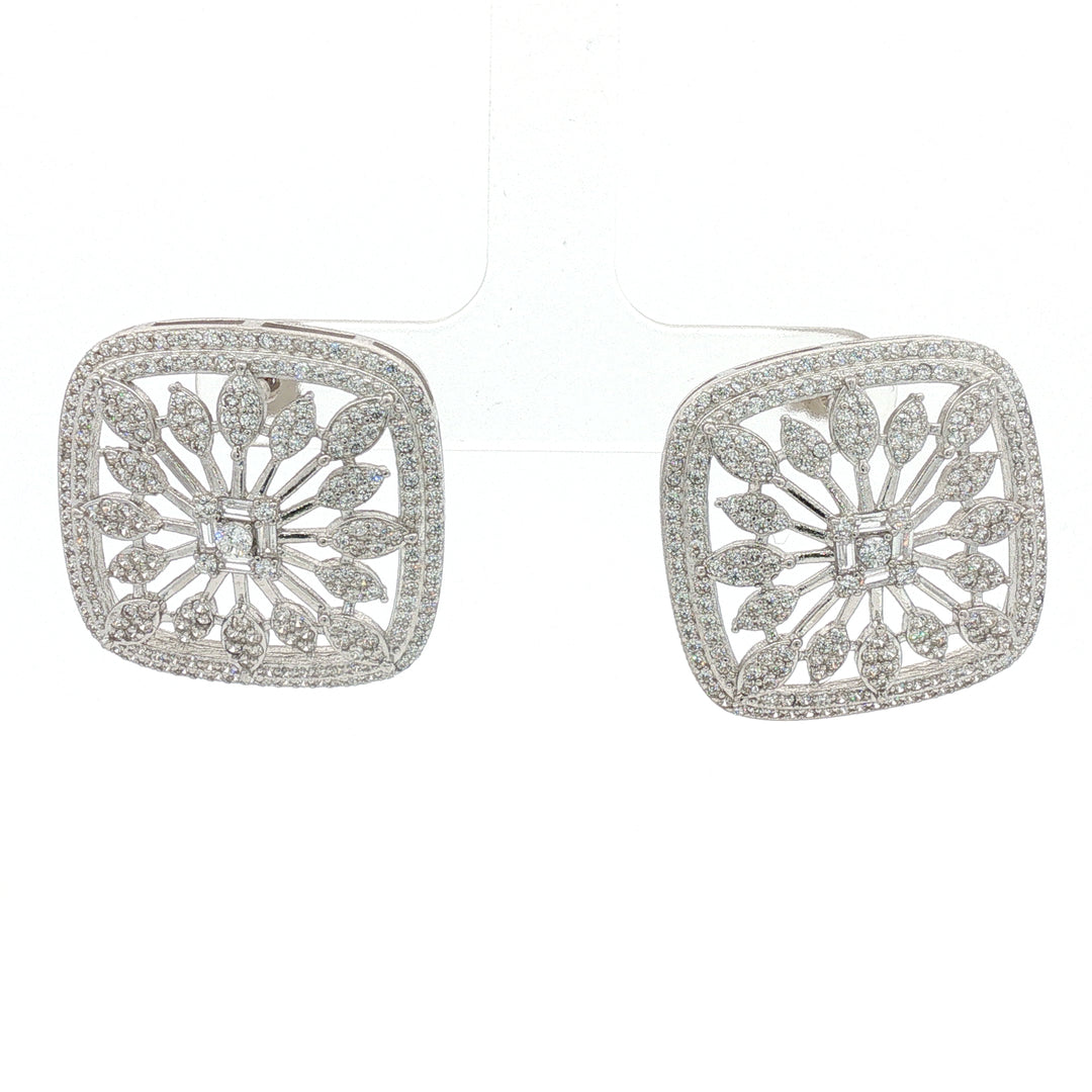 Luxury 925 Sterling Silver Sparkling Squre Shape Earrings