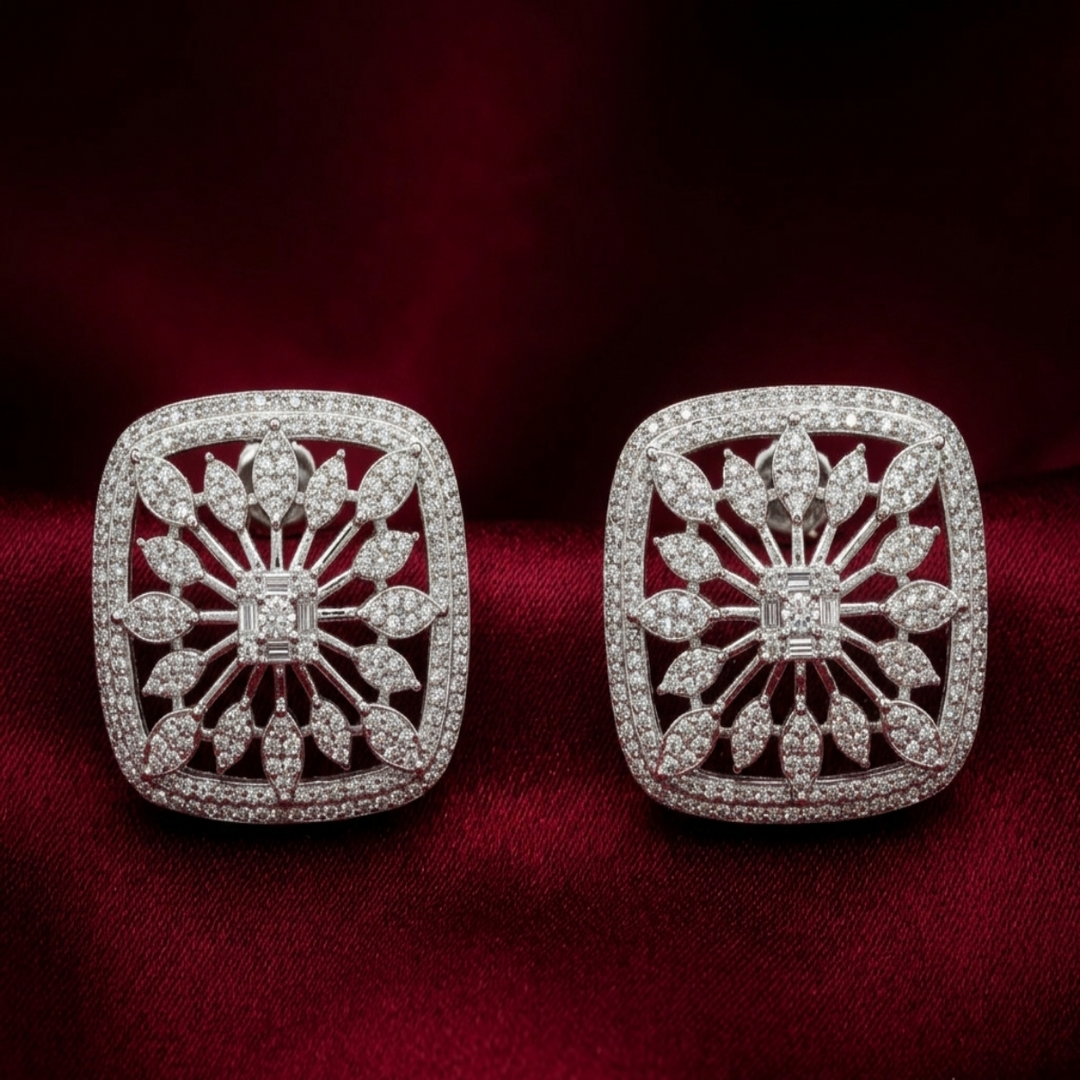 Luxury 925 Sterling Silver Sparkling Squre Shape Earrings