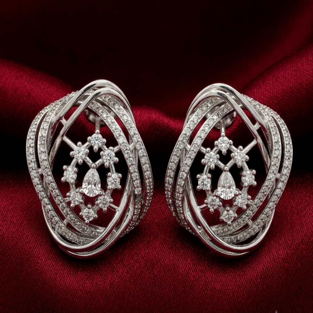 Luxury 925 Sterling Silver Sparkling Round Shape Stud Earrings