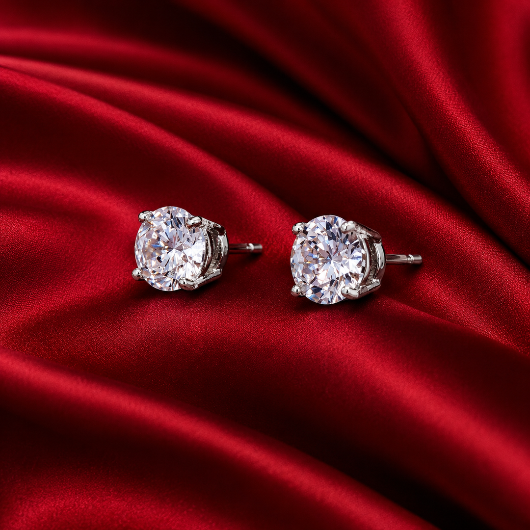 Luxury 925 Sterling Silver Sparkling Round Shape Stud Earrings