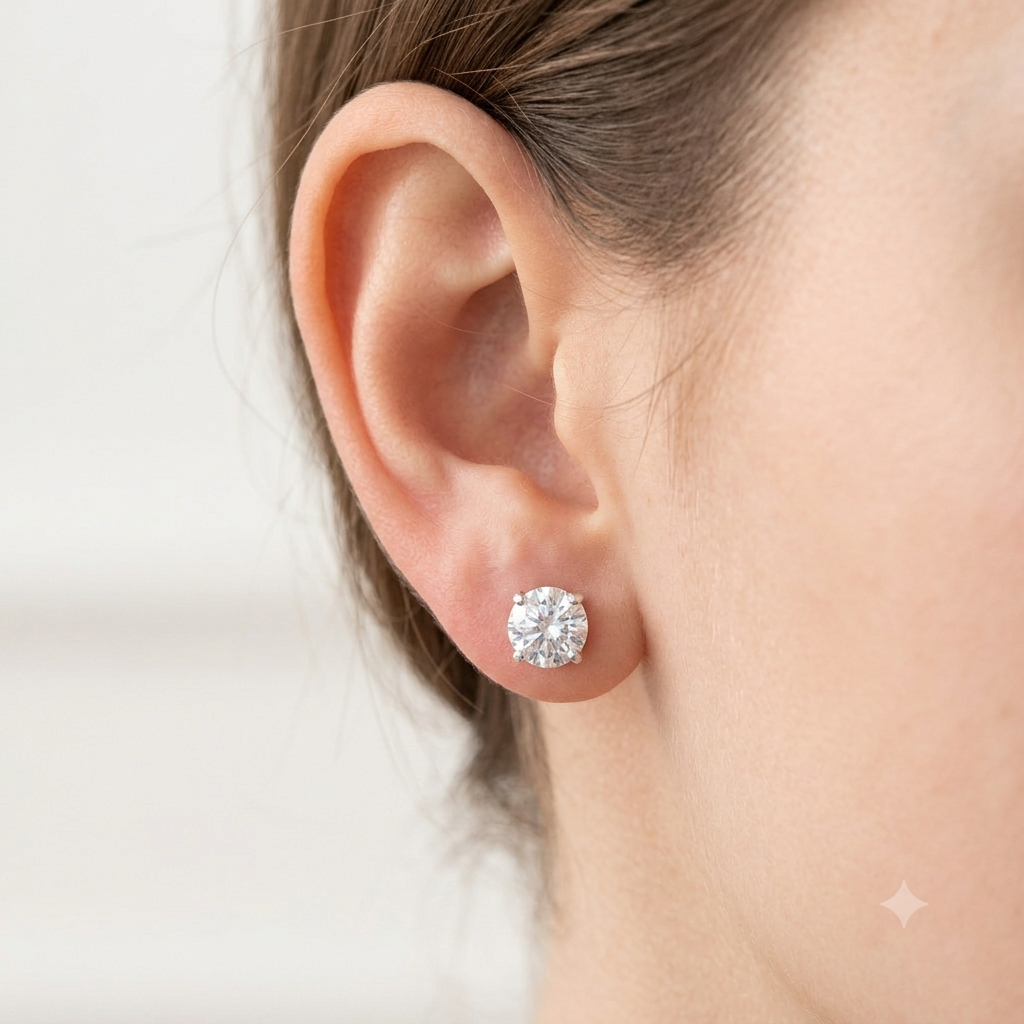 Luxury 925 Sterling Silver Sparkling Round Shape Stud Earrings