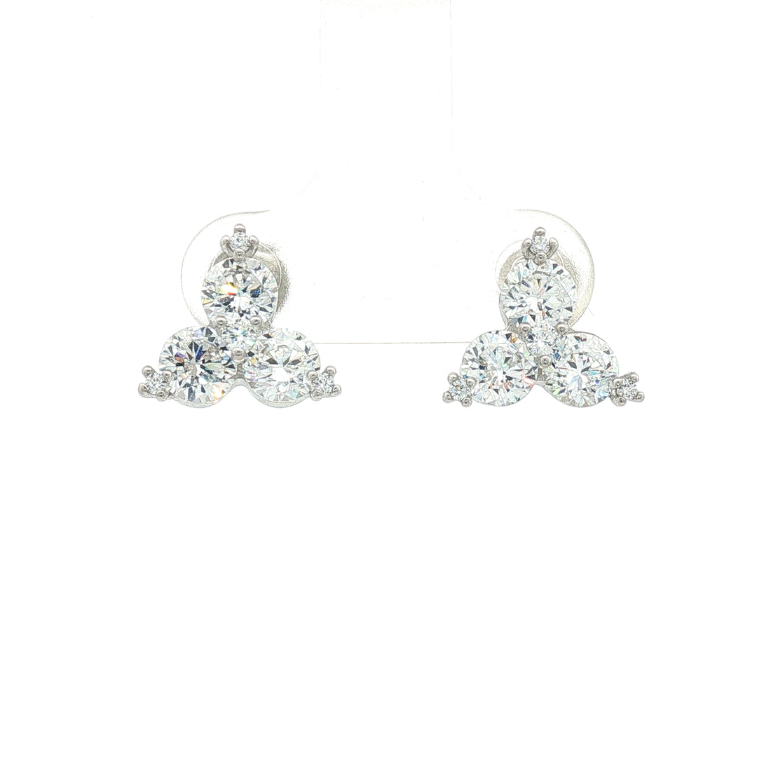 Elegant 925 Sterling Silver Triple Stone Stud Earrings