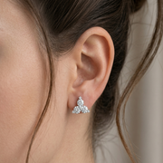 Elegant 925 Sterling Silver Triple Stone Stud Earrings