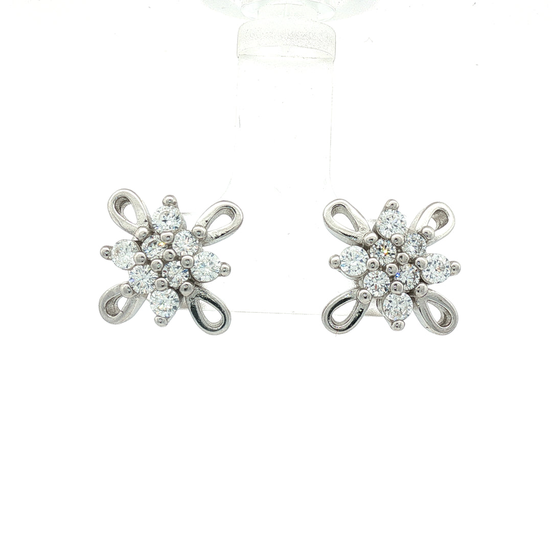 Classic 925 Silver Floral Diamond-Style Stud Earrings