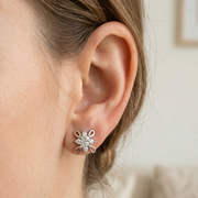 Classic 925 Silver Floral Diamond-Style Stud Earrings
