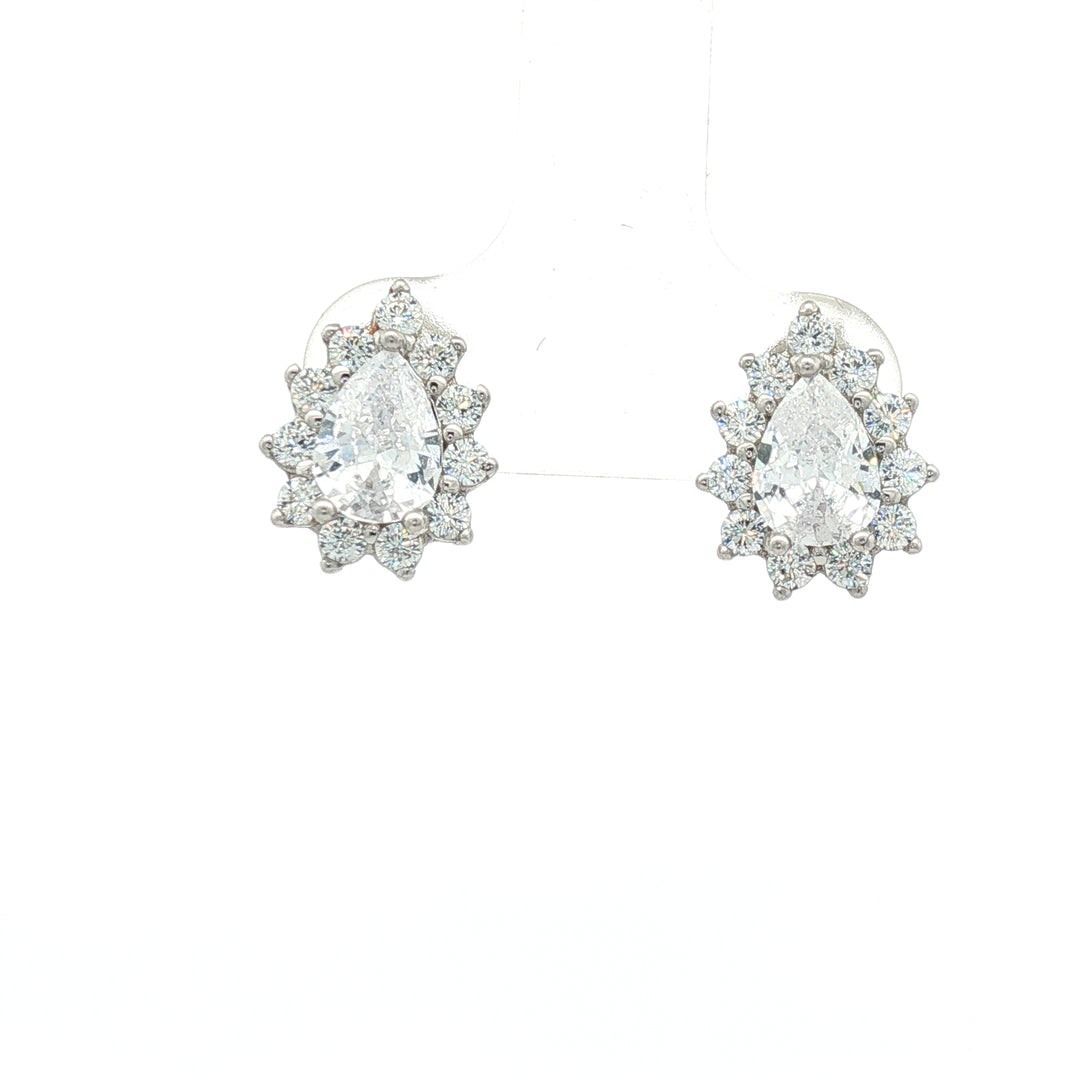 Luxury 925 Sterling Silver Sparkling Pear Shape Stud Earrings