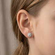 Luxury 925 Sterling Silver Sparkling Round Shape Stud Earrings