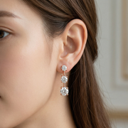 Elegant 925 Sterling Silver Triple Stone Stud Earrings