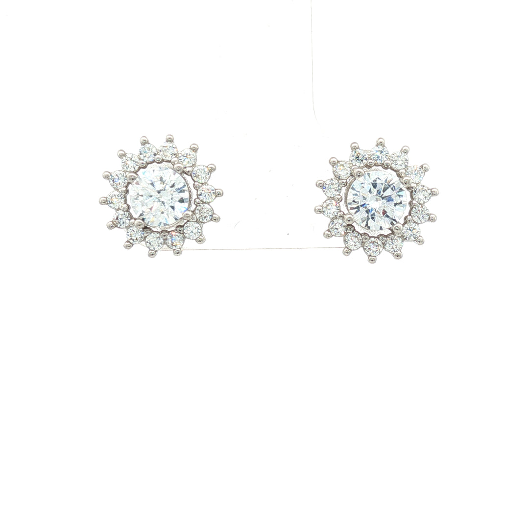 Elegant 925 Sterling Silver Halo Stud Earrings with Brilliant Cut Stones