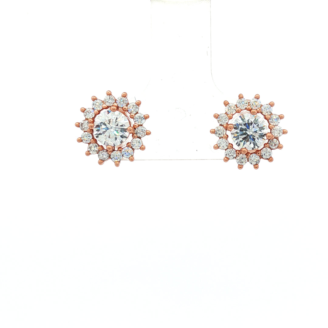 Elegant 925 Sterling Silver Halo Stud Earrings with Brilliant Cut Stones