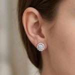 Load image into Gallery viewer, Elegant 925 Sterling Silver Halo Stud Earrings with Brilliant Cut Stones