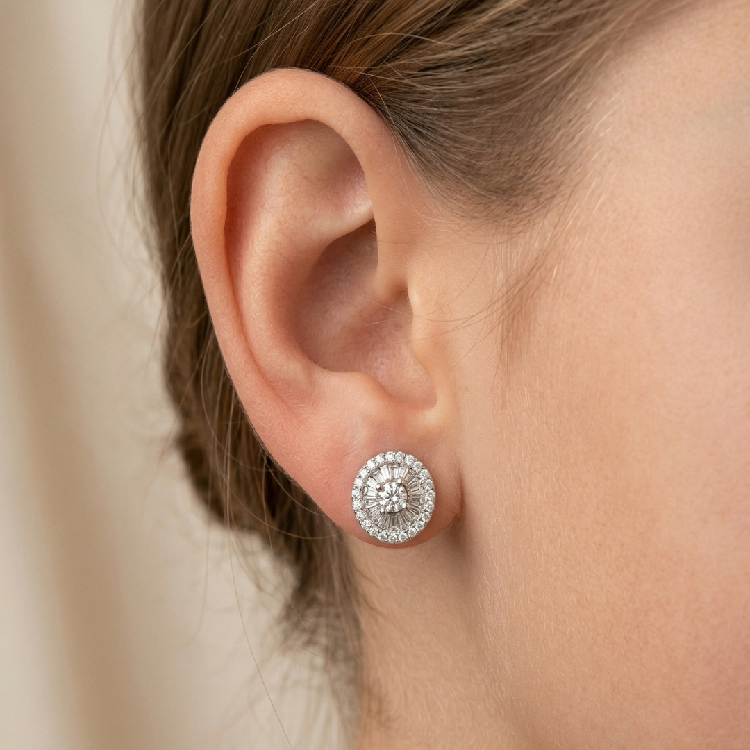 Solitaire Nakshatram Floral  925 Silver Stud Earrings