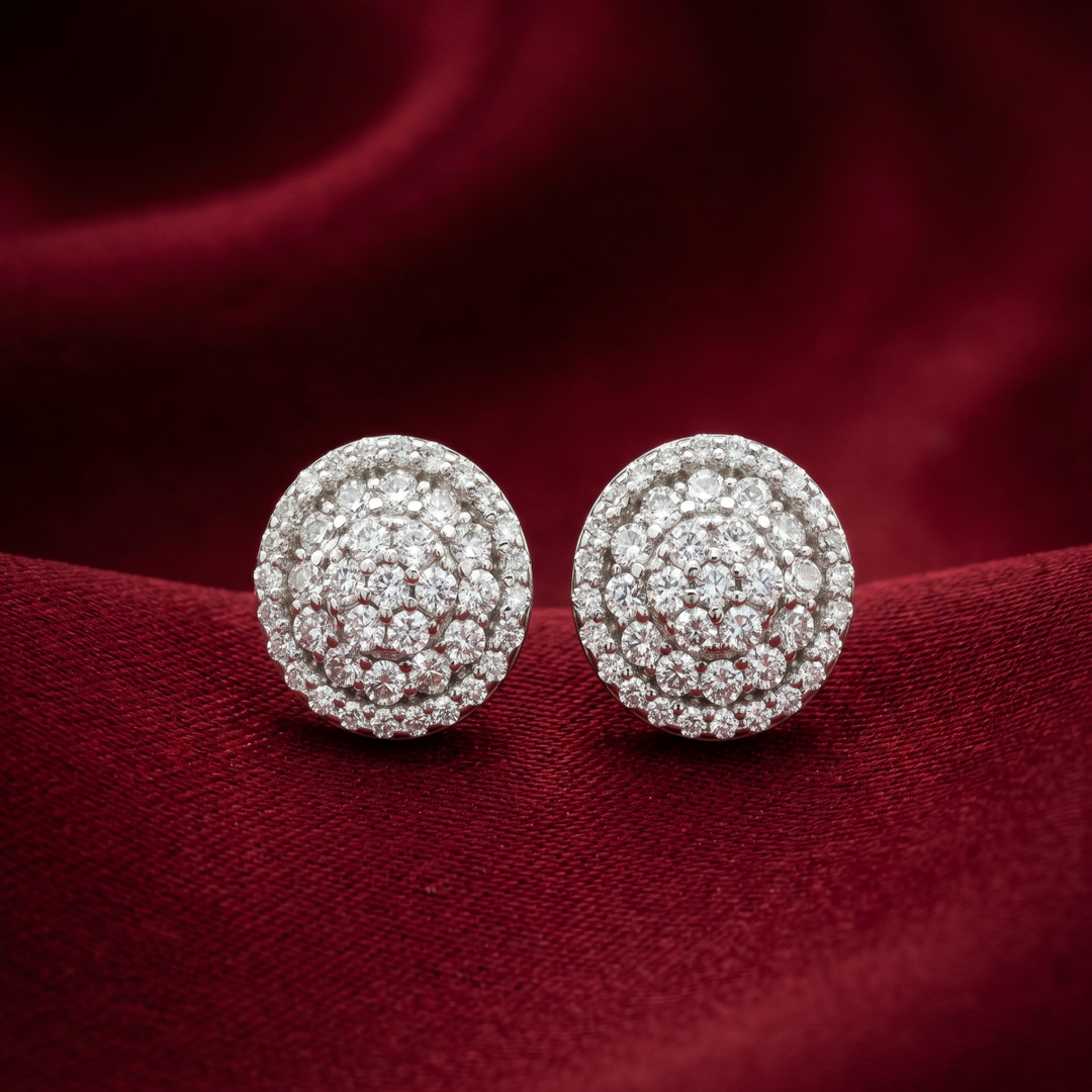 Luxury 925 Sterling Silver Sparkling Round Shape Stud Earrings