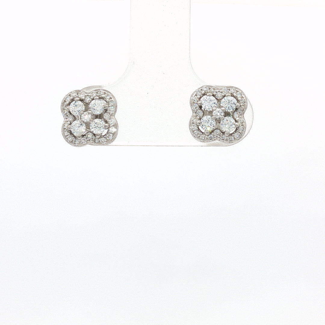 925 Sterling Silver Round floral Sparkling Studs