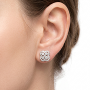 925 Sterling Silver Round floral Sparkling Studs