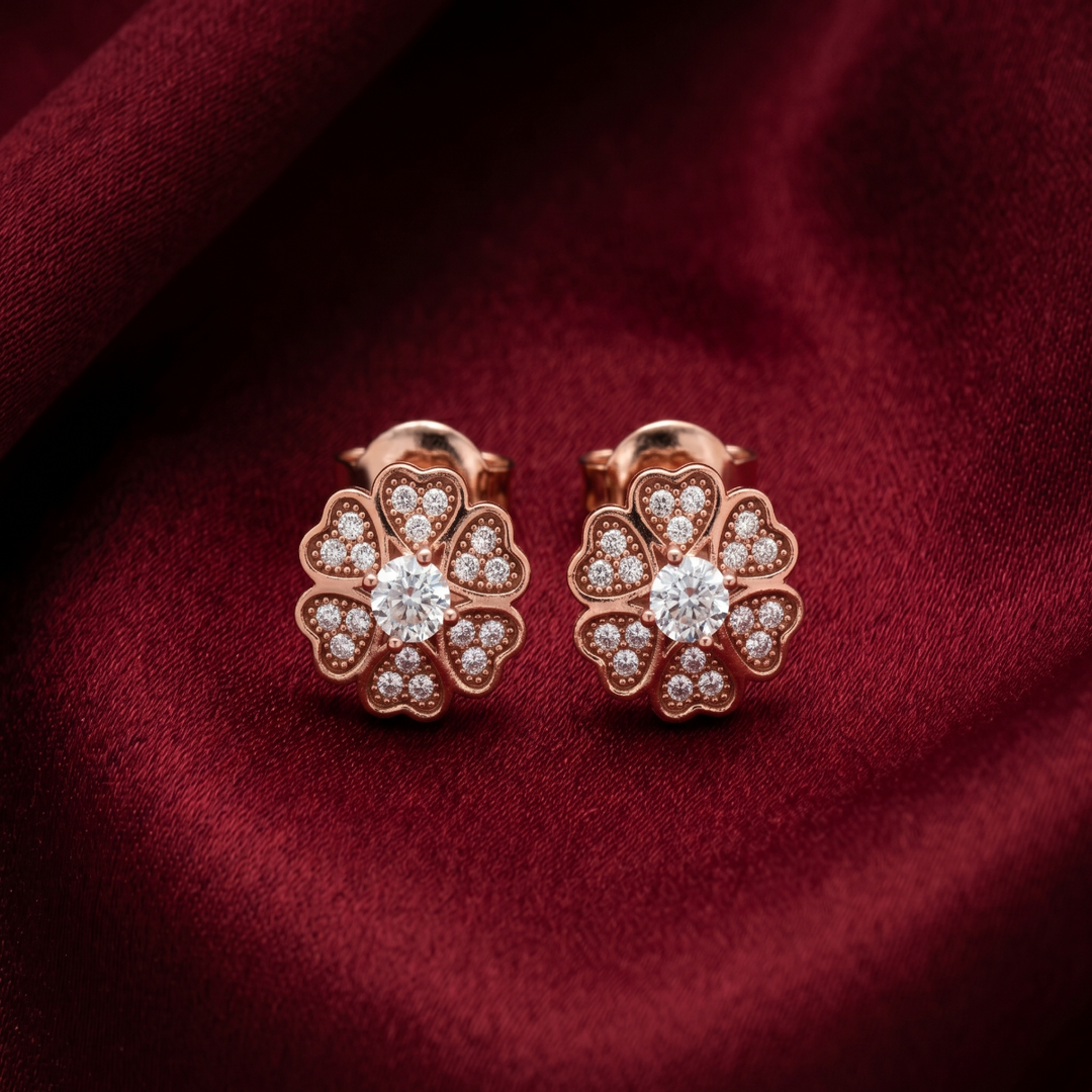 Premium 925 Sterling Silver Floral Stud Earrings for Women