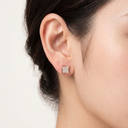 Luxury 925 Sterling Silver Sparkling Squire Shape Stud Earrings