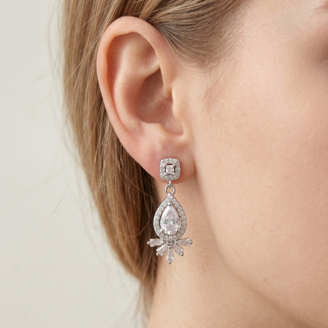 Elegant 925 Sterling Silver Sparkling Dimiond Earrings