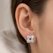 Luxury 925 Sterling Silver Sparkling Squire Shape Stud Earrings