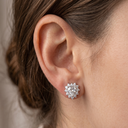 Luxury 925 Sterling Silver Sparkling Floral Stud Earrings