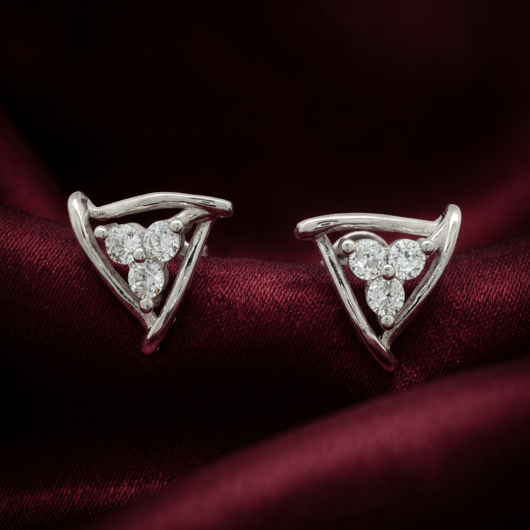 Luxury 925 Sterling Silver Sparkling Tringal Floral Shape Stud Earrings