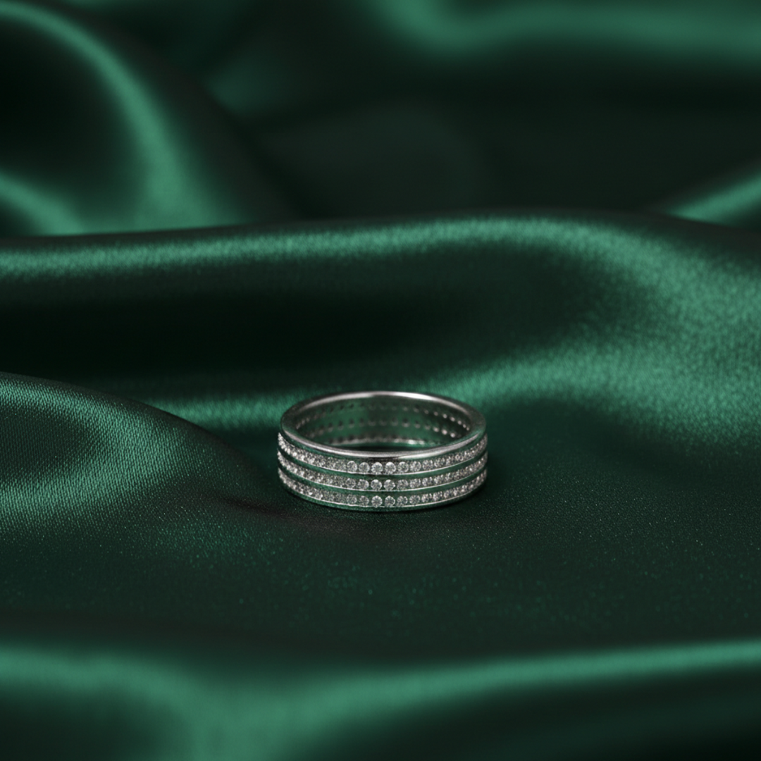 3 row Full Eternity 925 Silver Ring