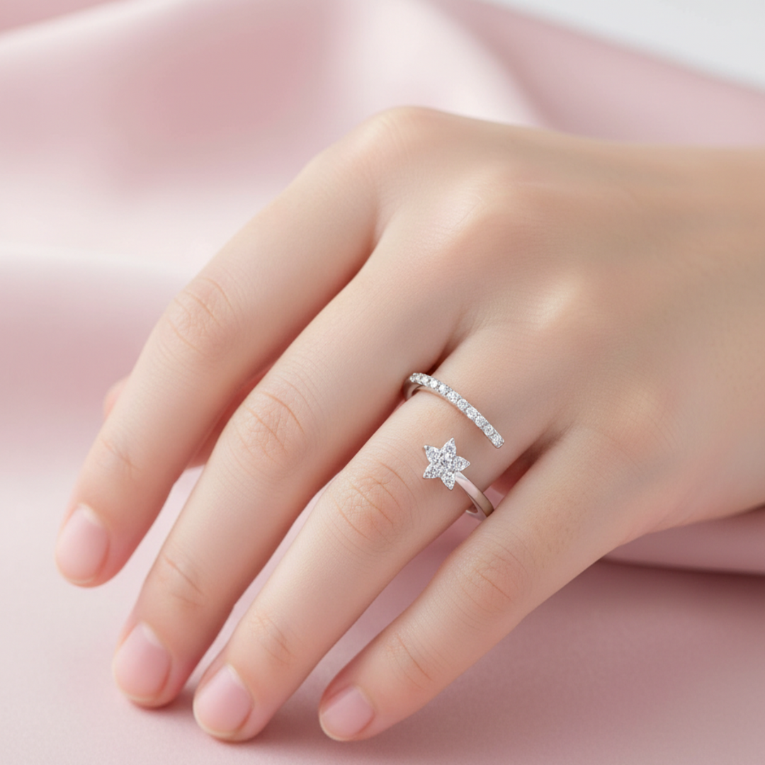 Star Struck Eternity 925 Silver Rings. Adjustable ring size, comfortably fits Indian ring sizes 7 to 17