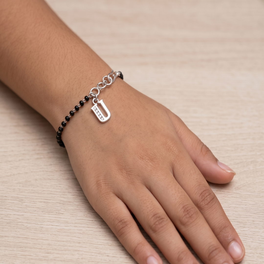 Designer 925 Sterling Silver U Shape Hand Mangalsutra For Women 7 Inch