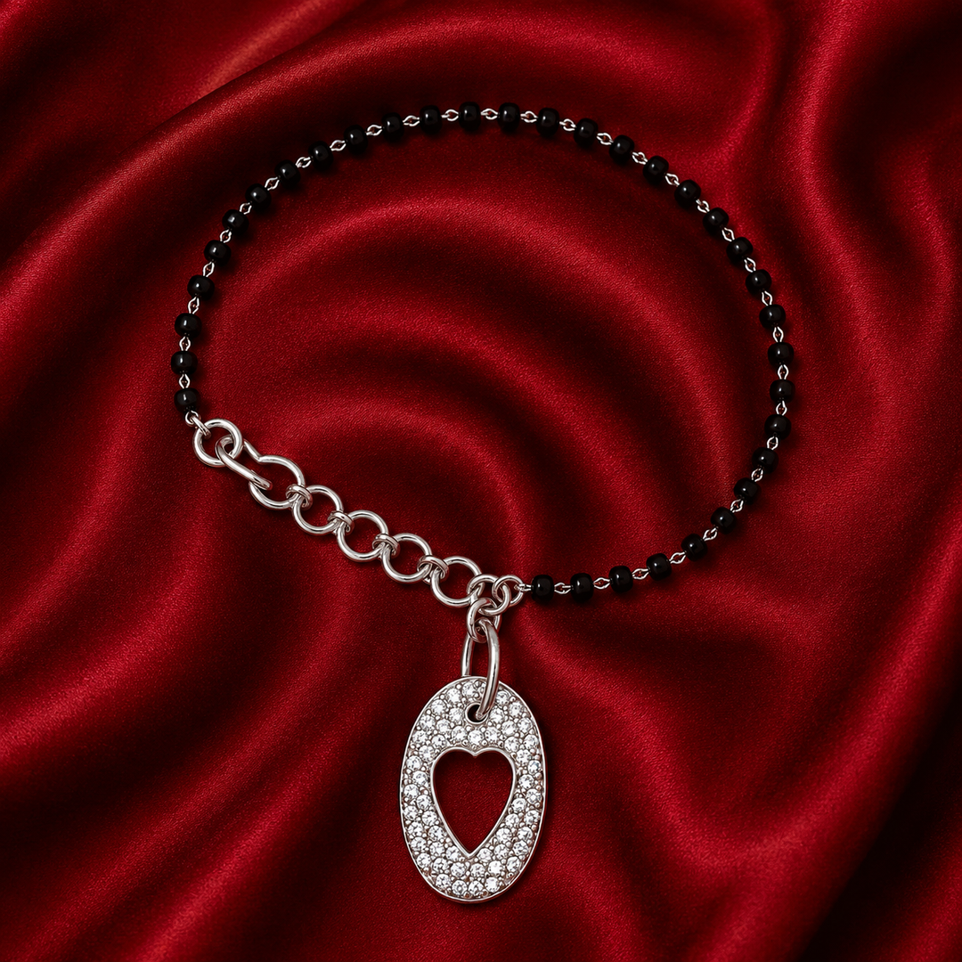 Designer 925 Sterling Silver Heart Hand Mangalsutra For Women 8 Inch
