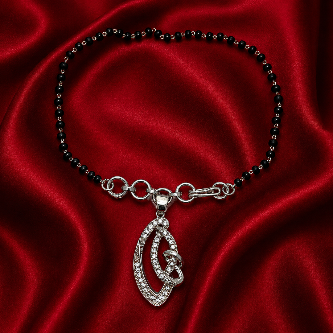 Designer 925 Sterling Silver Hand Mangalsutra For Women 8.5 Inch