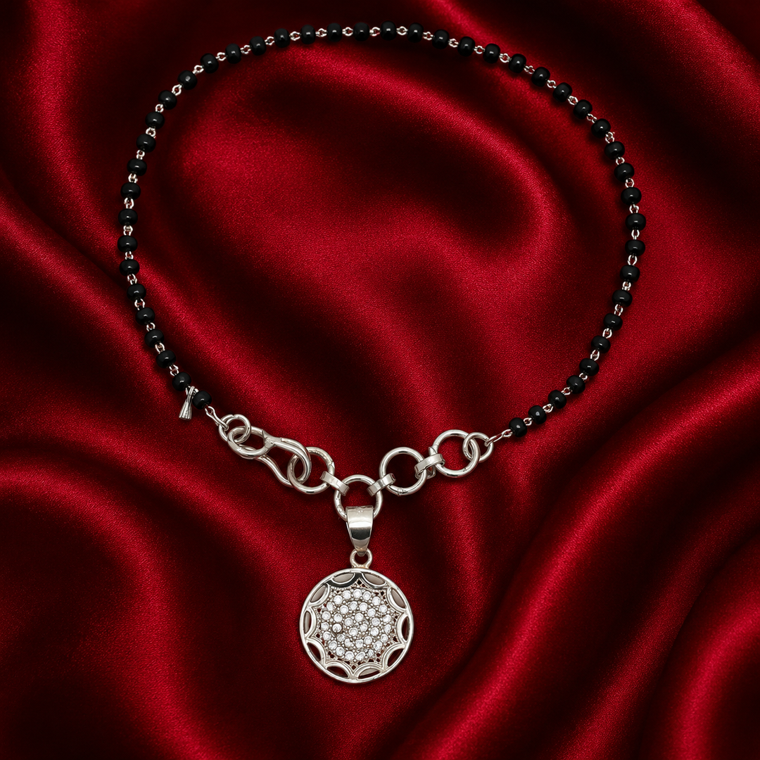 Designer 925 Sterling Silver Hand Mangalsutra For Women 8.5 Inch