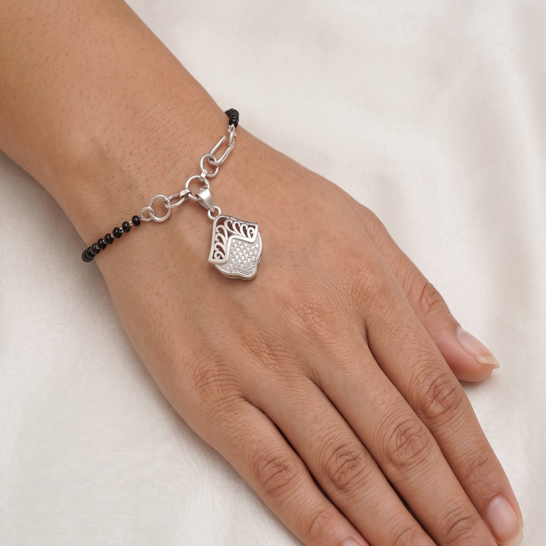 Premium 925 Sterling Silver Hand Mangalsutra For Women 8 Inch