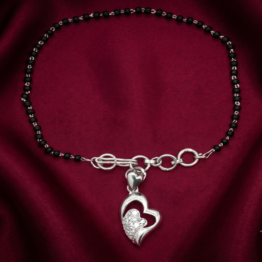 Designer 925 Sterling Silver Heart Shape Hand Mangalsutra For Women 9 Inch