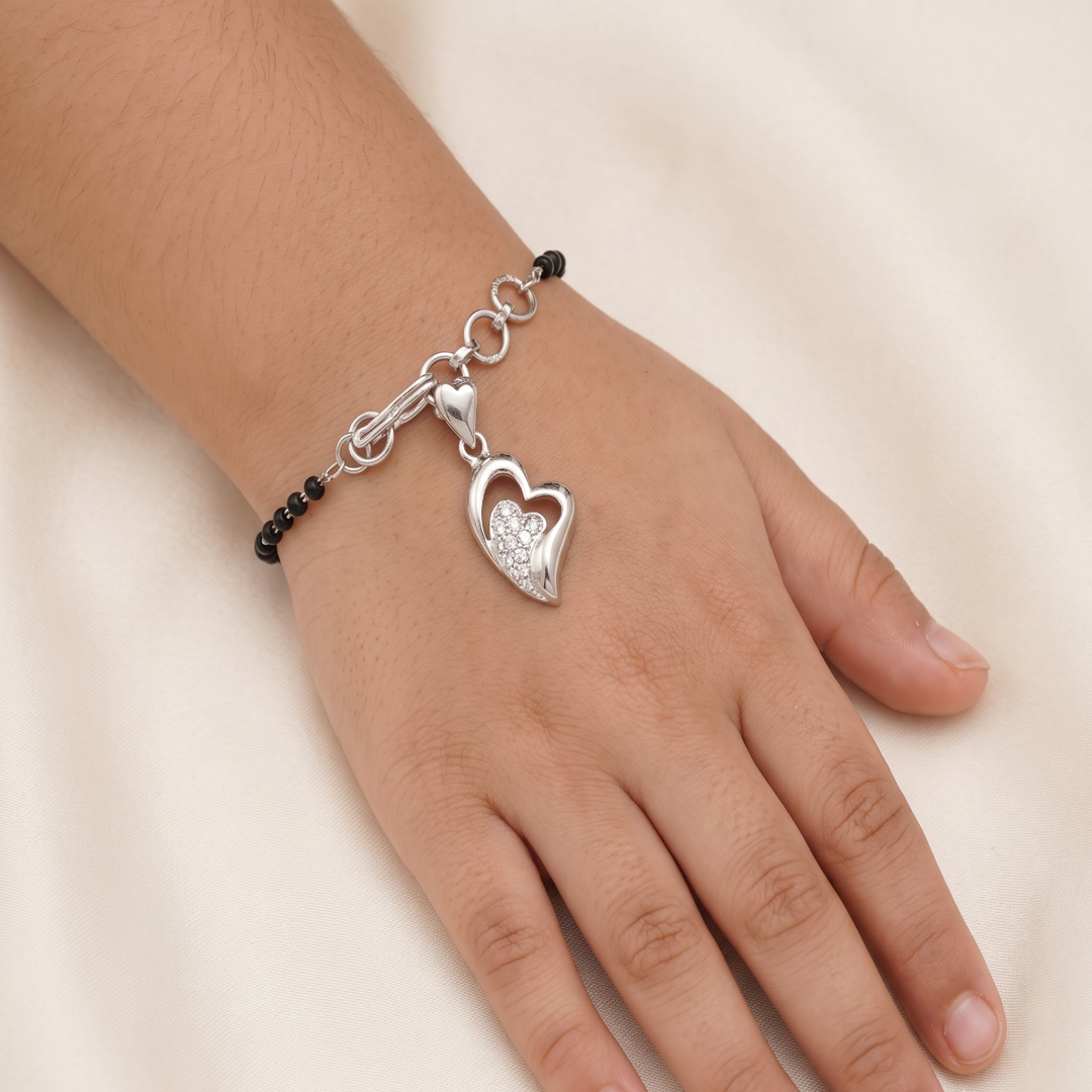 Designer 925 Sterling Silver Heart Shape Hand Mangalsutra For Women 9 Inch