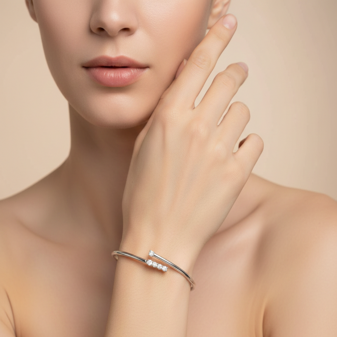 Orbit Solitaire Flexible 925 Sterling Silver Bracelet - Free Fit